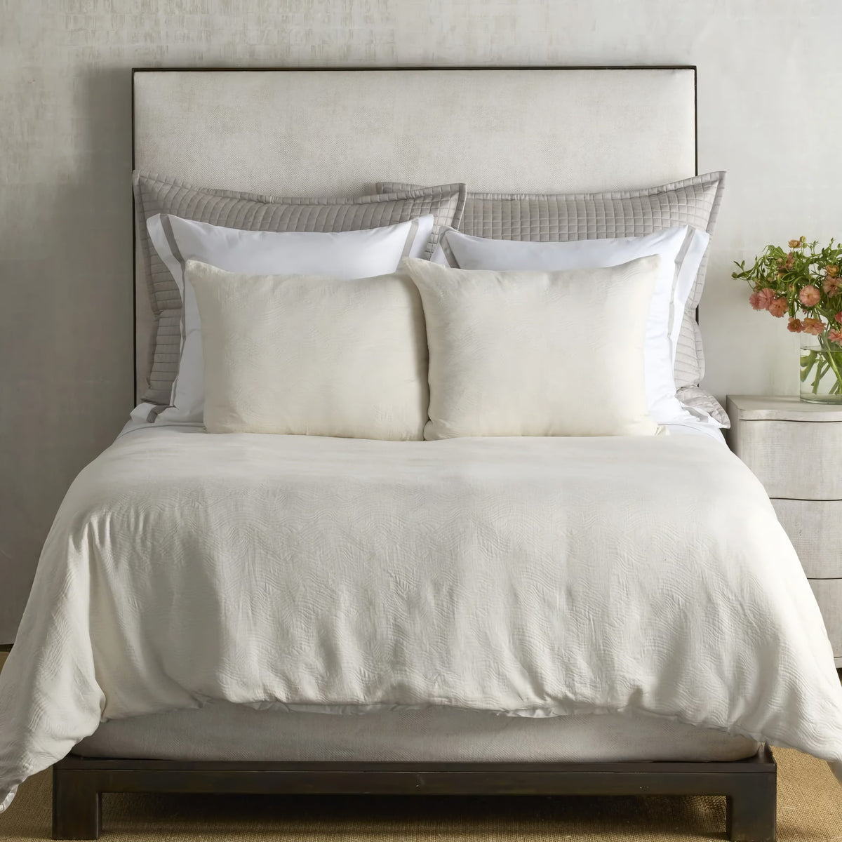 Silver-Colored Ann Gish Moonstone Comforter Set with coordinate bedding