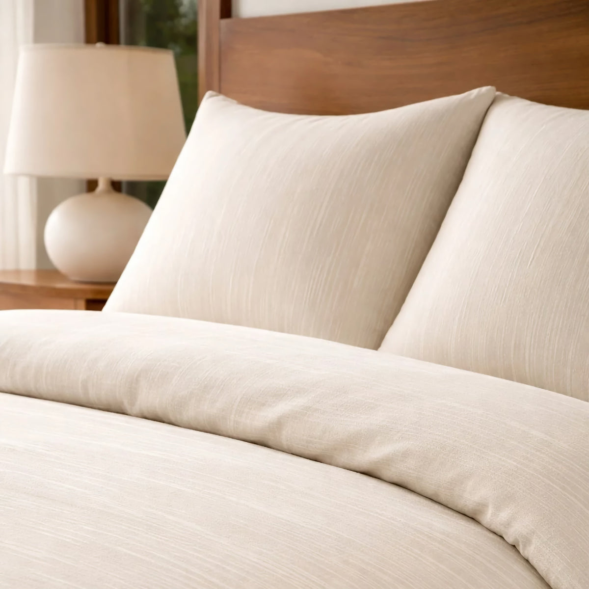 Closeup of Pearl-colored Ann Gish Palais Comforter Set