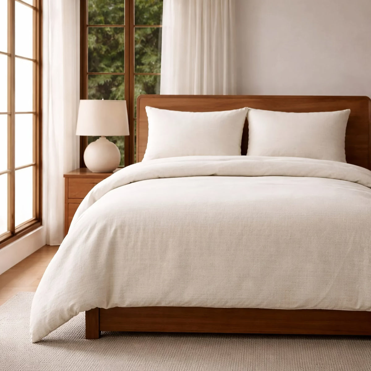 Pearl-colored Ann Gish Palais Comforter Set in well lit room