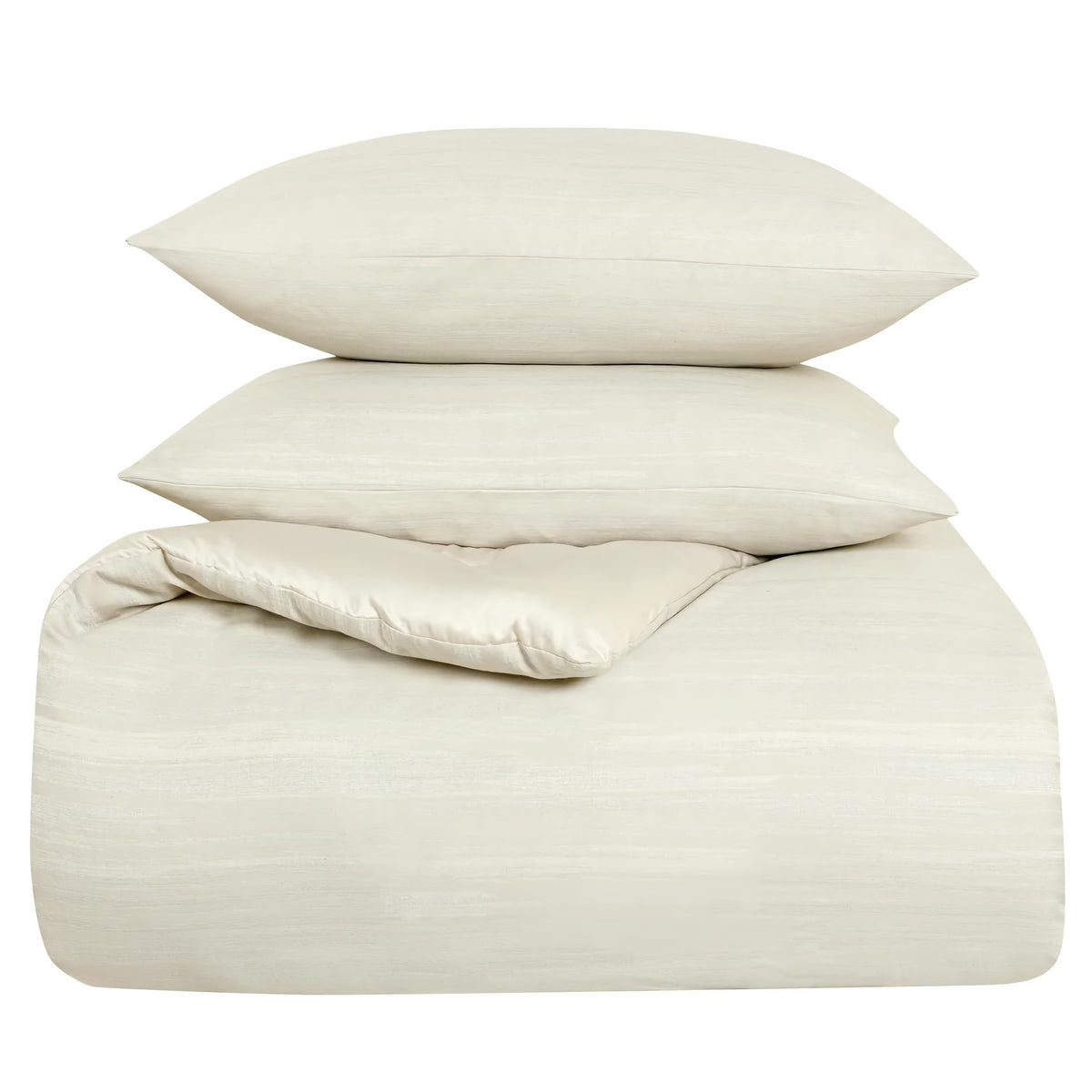 Stack of Pearl-colored Ann Gish Palais Comforter Set