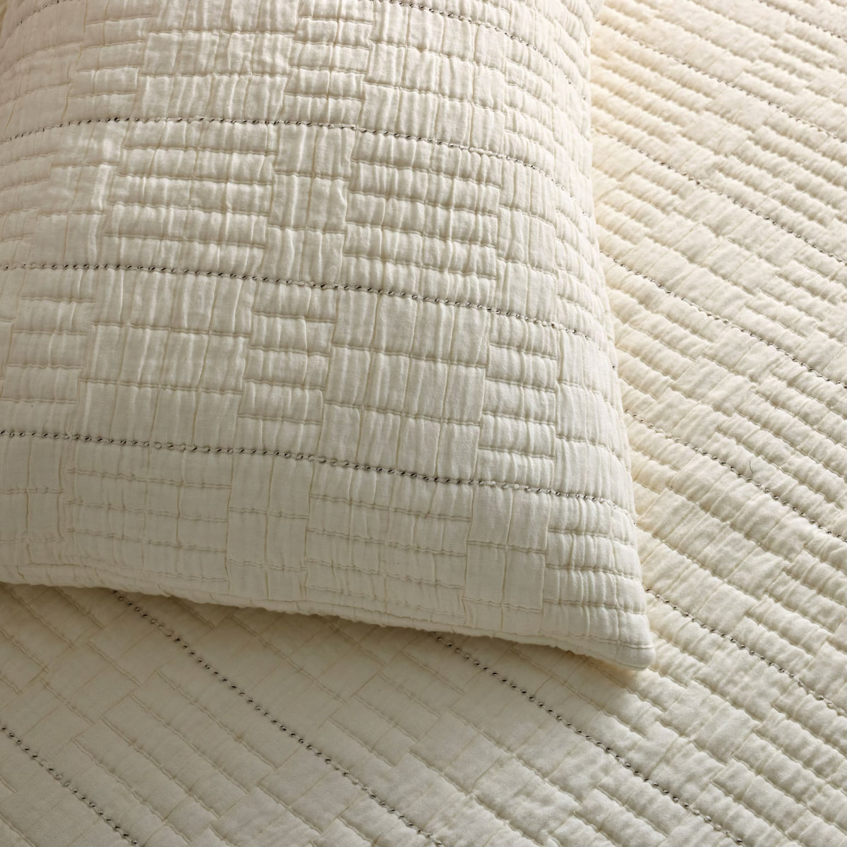 Bone colored quilted Ann Gish Pickstitch Coverlet Set