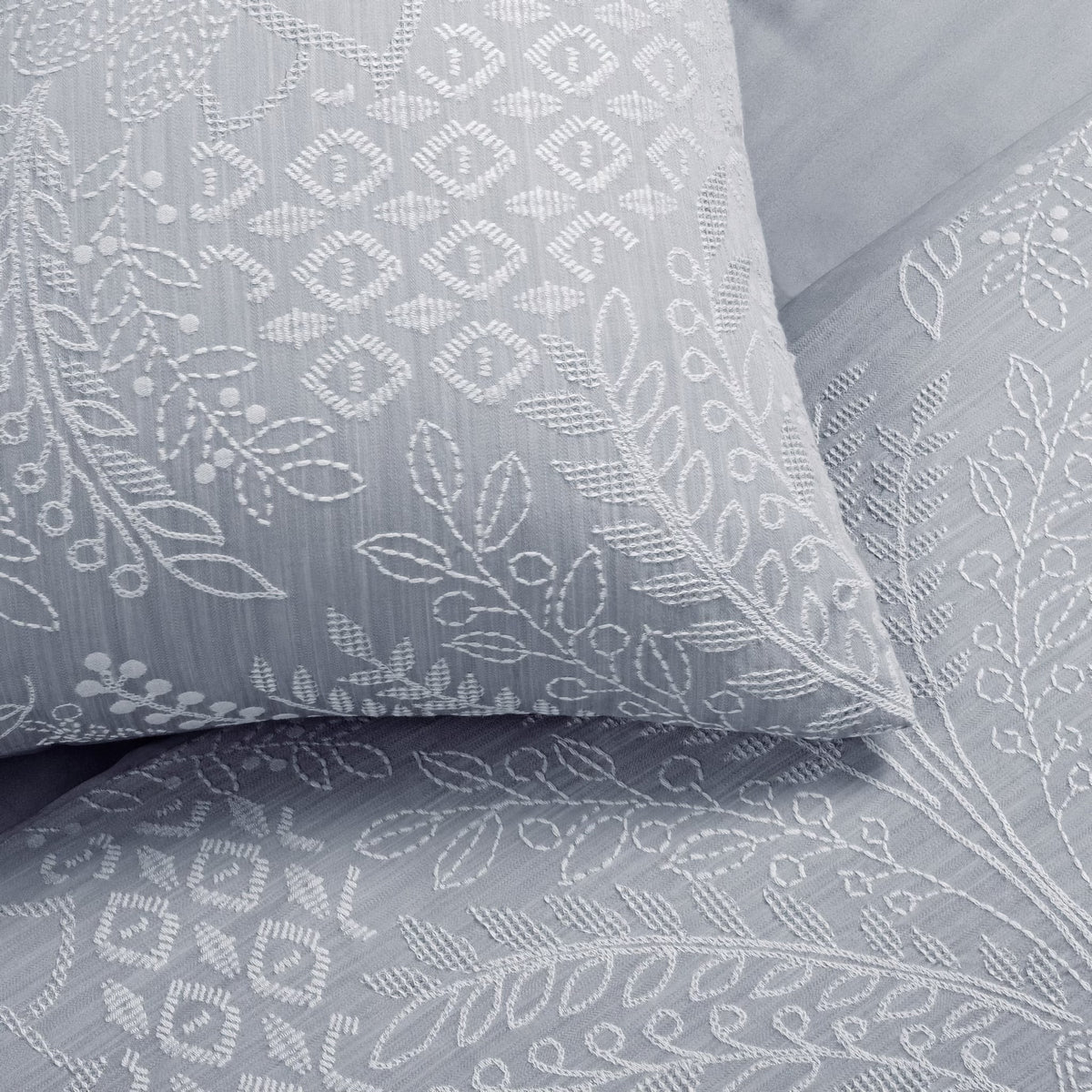 Closeup of Blue and White-colored Ann Gish Printemps Comforter Set