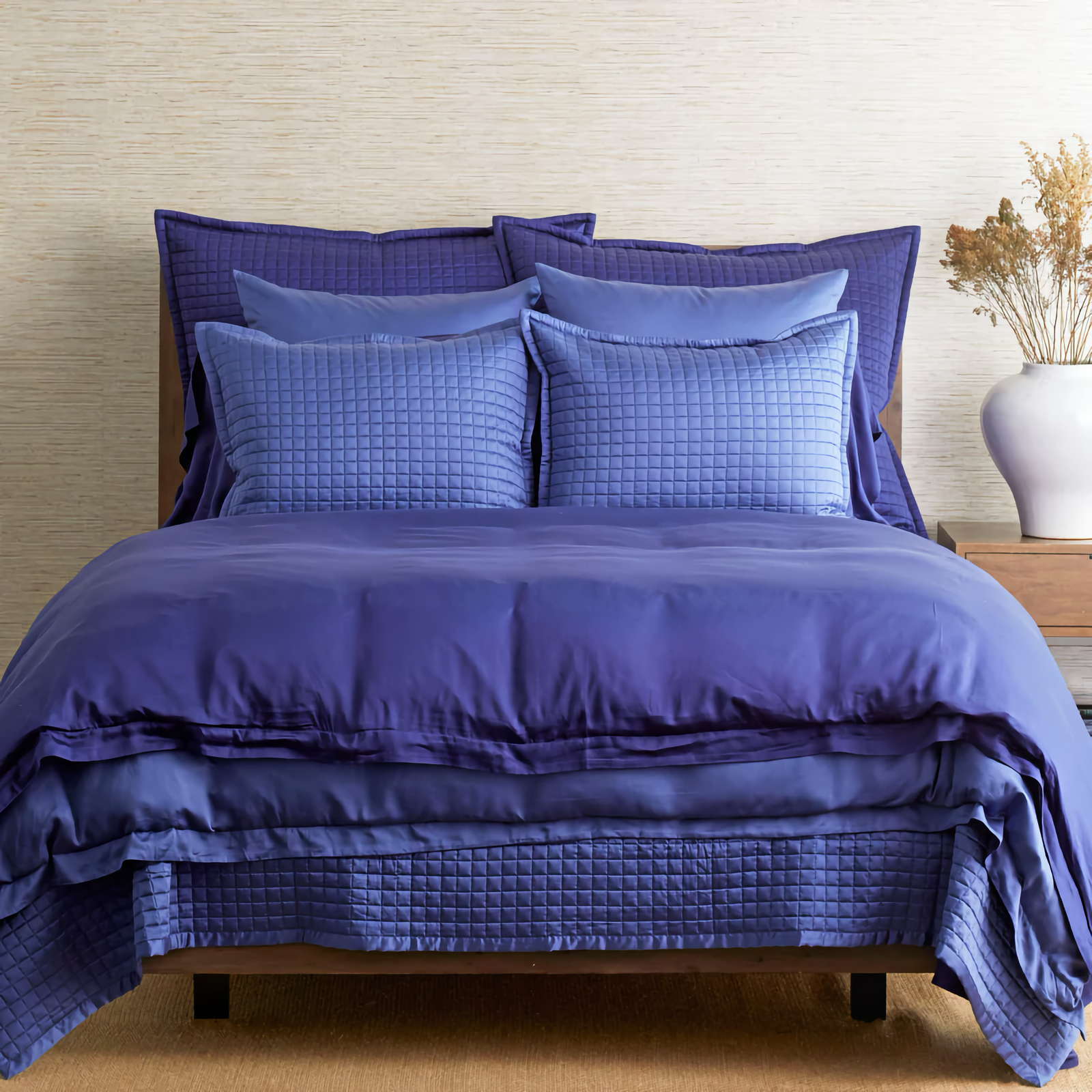 Bed in Navy and Periwinkle Ann Gish Ready-to-Bed 2.0 Duvet Covers and Shams