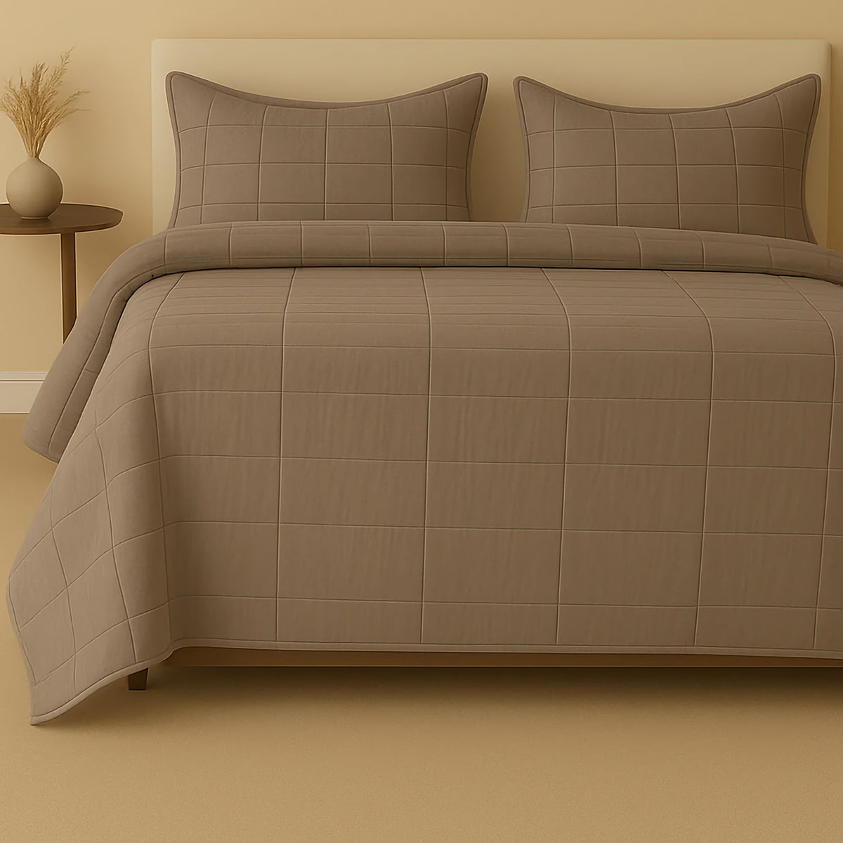 Cafe au Lait colored Ann Gish Slub Tencel Quilted Coverlet Set