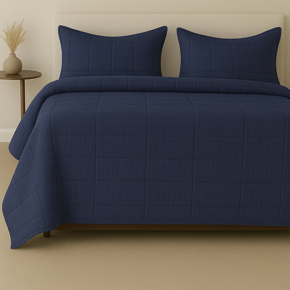 Marine colored Ann Gish Slub Tencel Quilted Coverlet Set