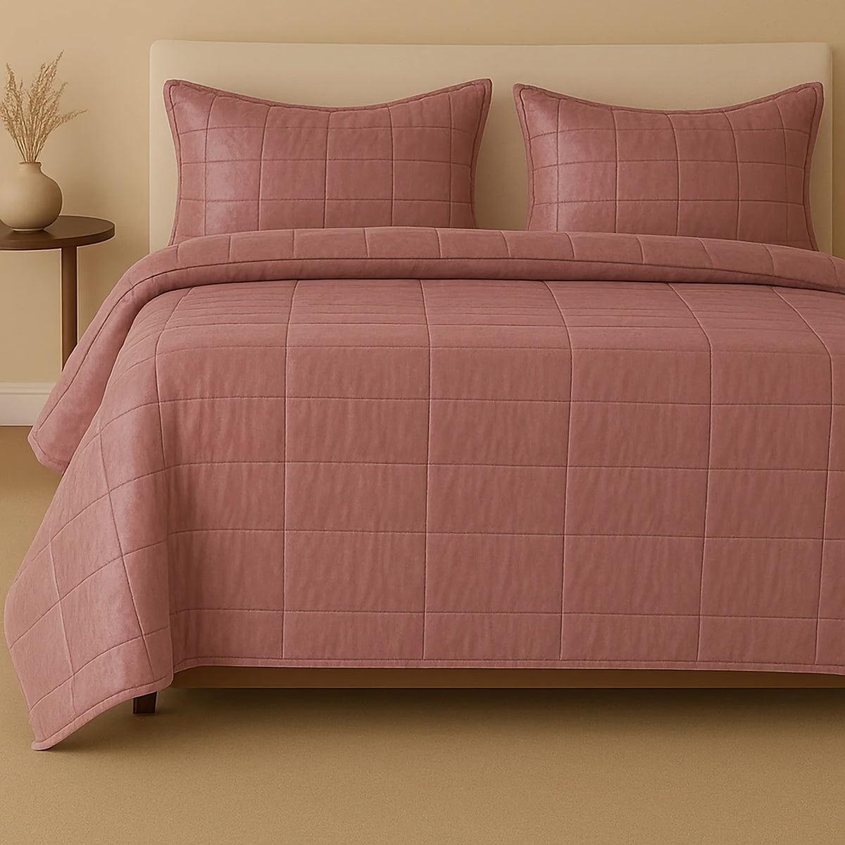 Persimmon colored Ann Gish Slub Tencel Quilted Coverlet Set