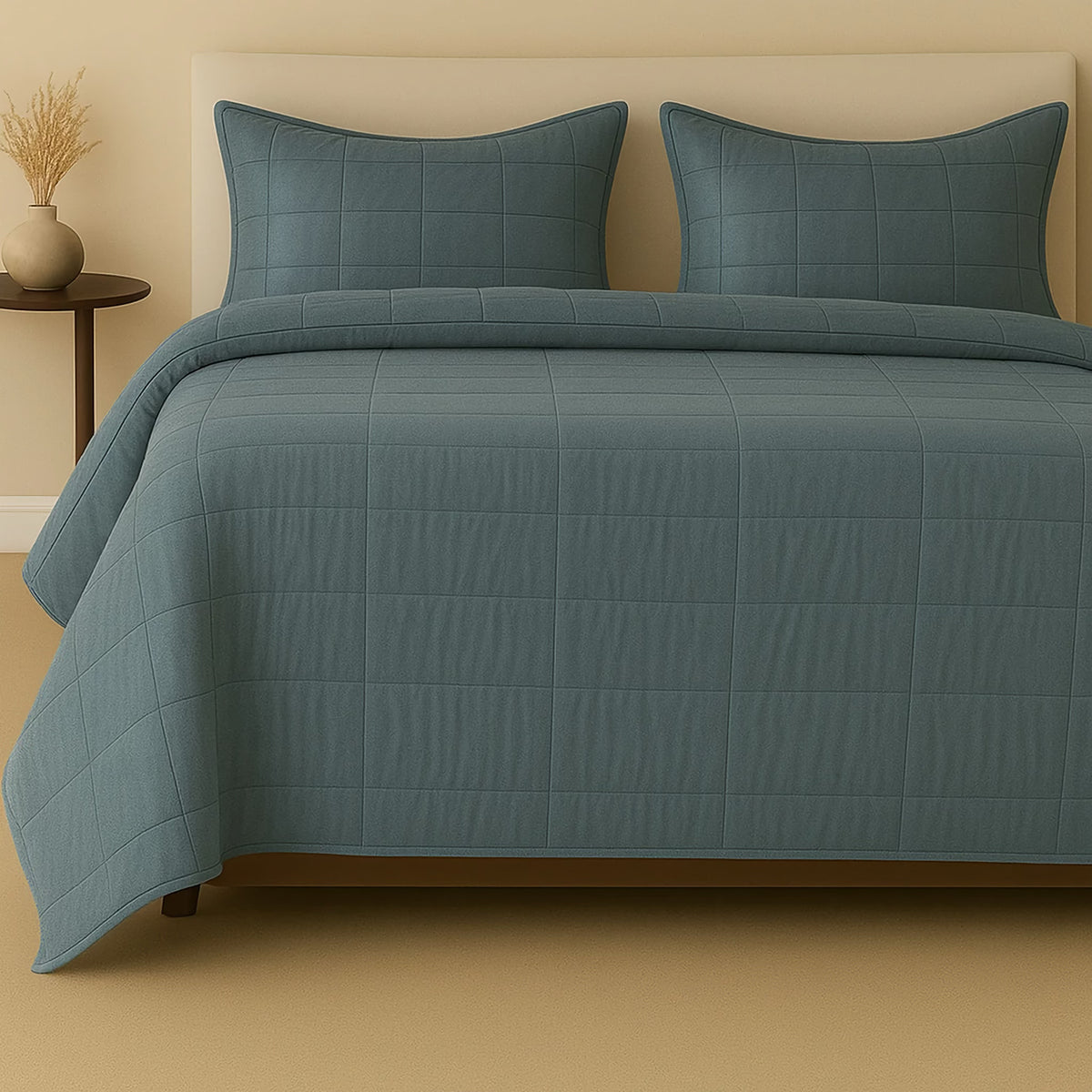 Sea colored Ann Gish Slub Tencel Quilted Coverlet Set