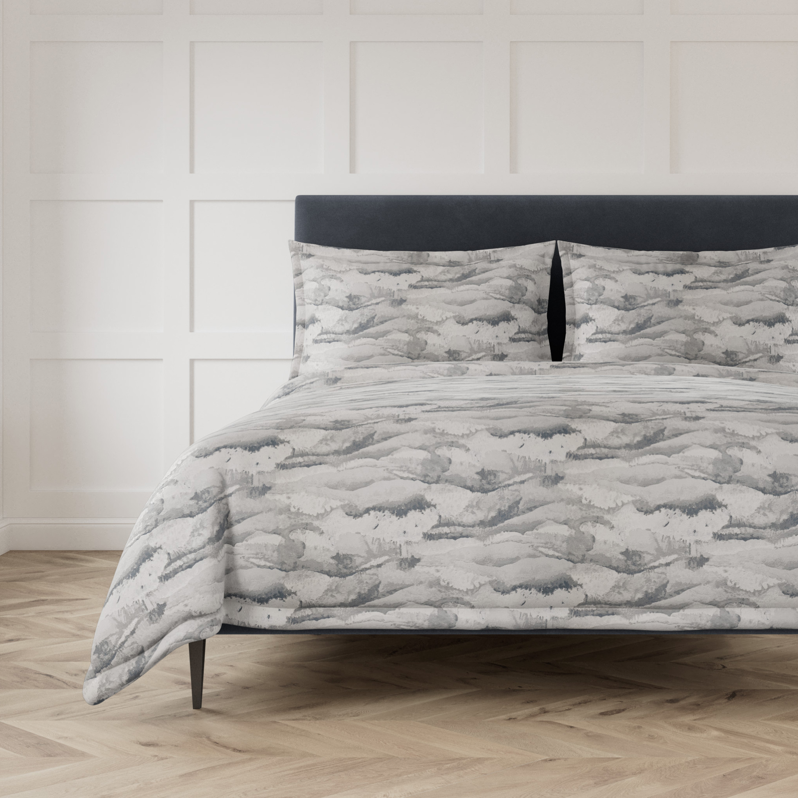 Bed in Grey Ann Gish Tempest Duvet Set