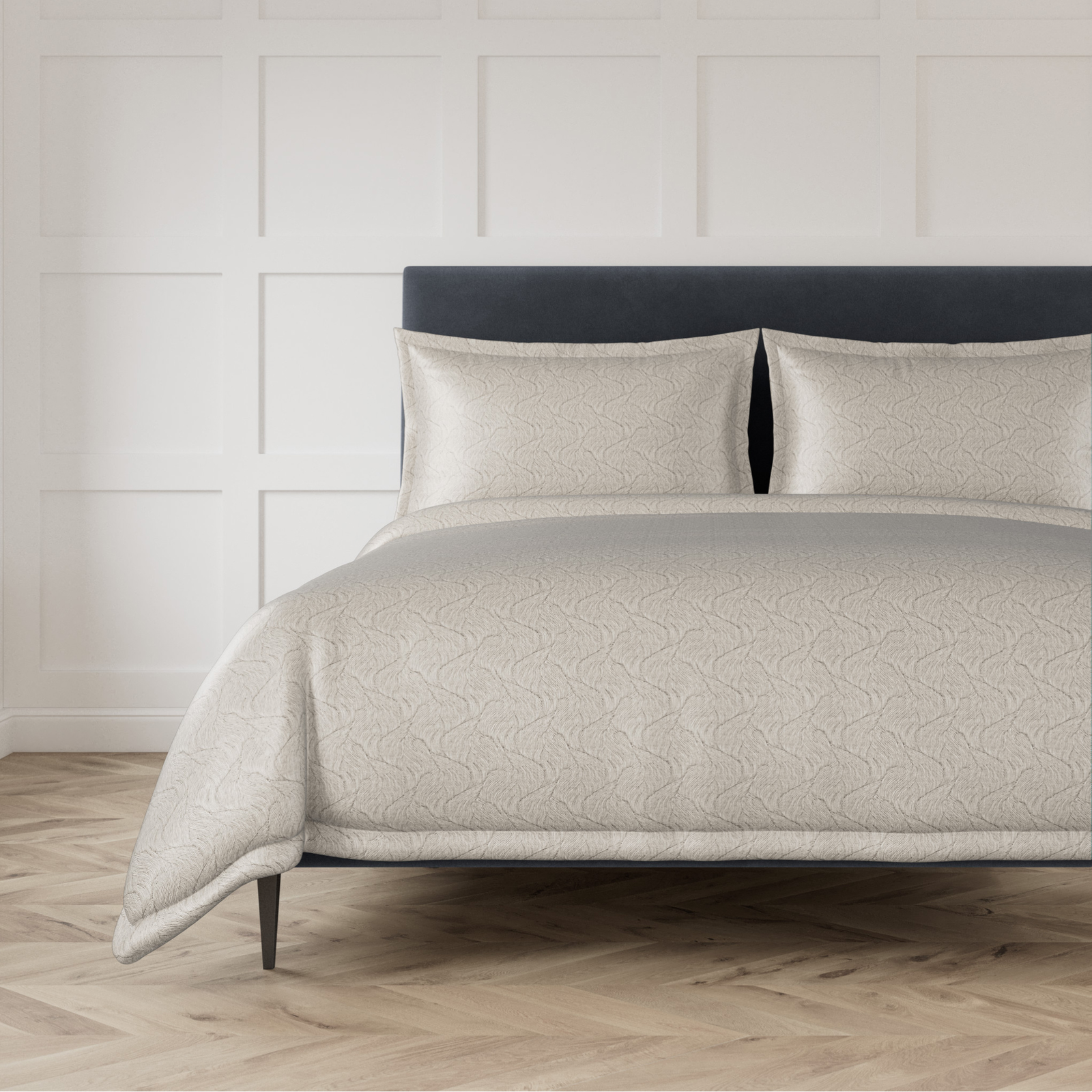 Bed in Silver Color Ann Gish Tidal Duvet Set