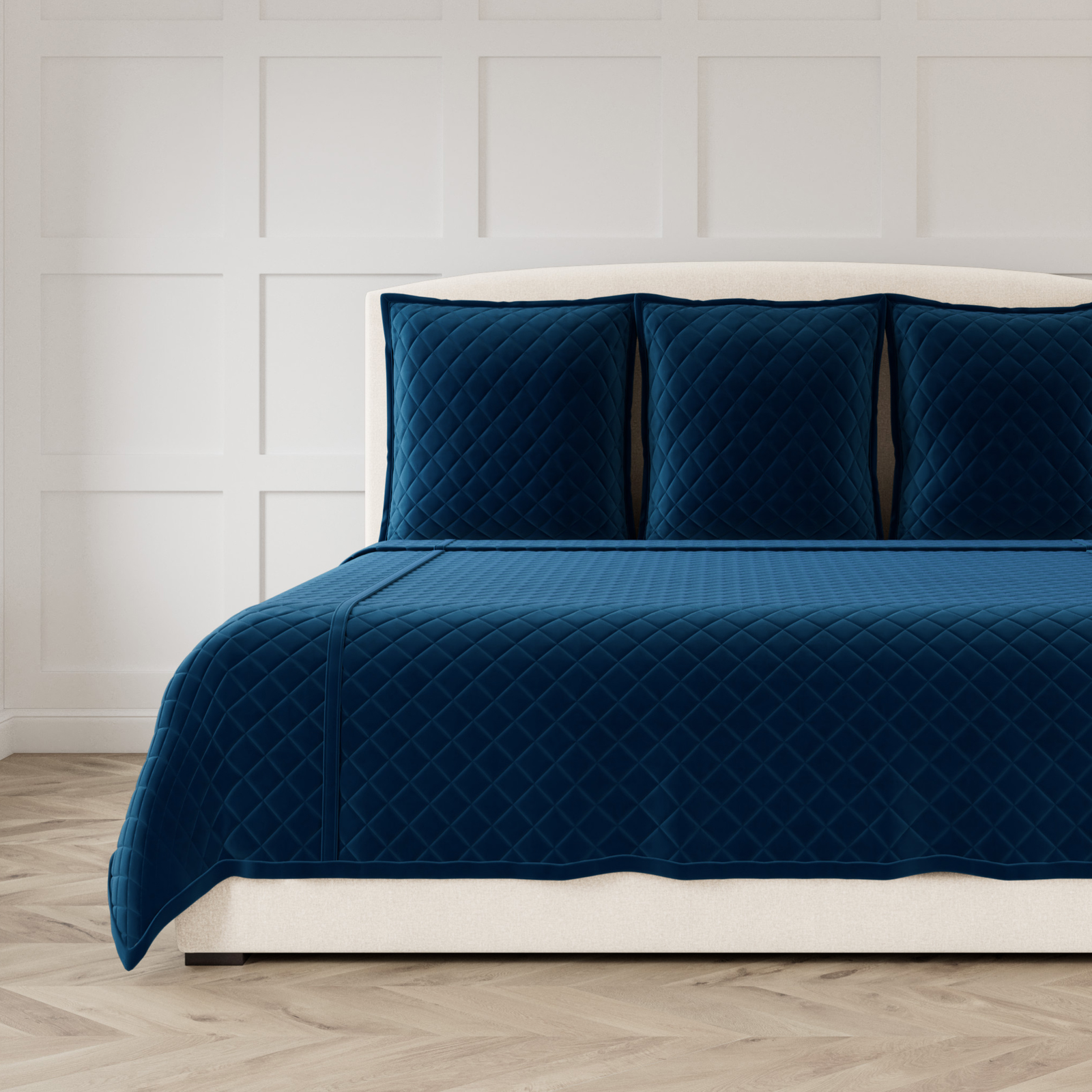 Ann Gish Velvet Coverlet Set in Navy