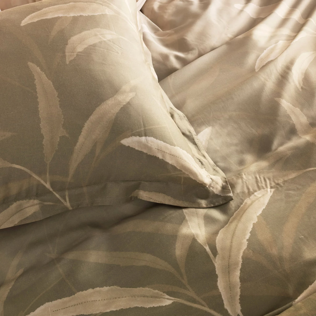 Closeup of Sage-colored Ann Gish Willow Duvet Set