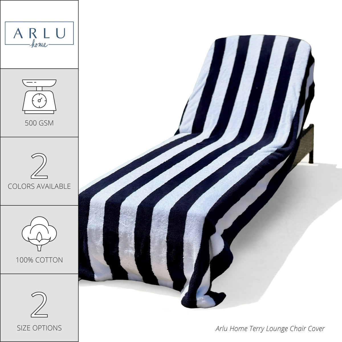 ARLU Home Luxury Terry Lounge Chair Towel Cover - White/Navy