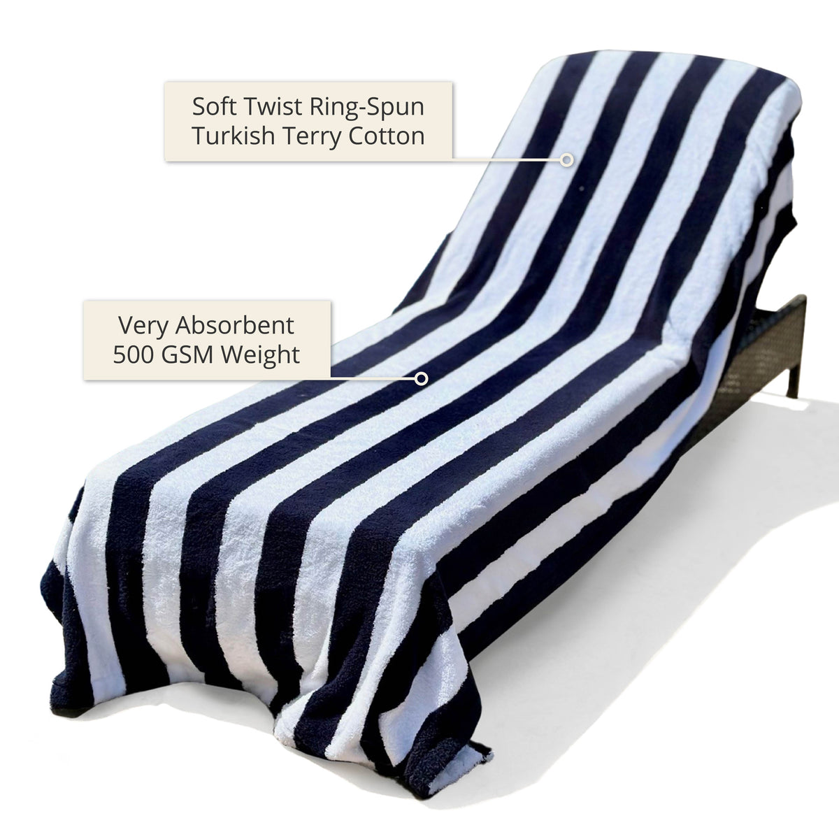 ARLU Home Luxury Terry Lounge Chair Towel Cover - White/Navy