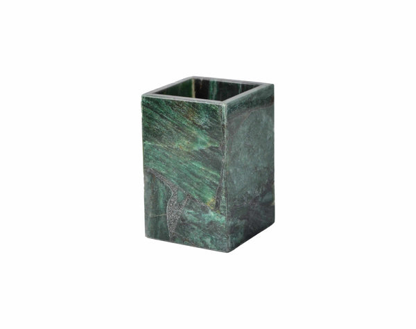 A rectangular green marble pen holder crafted from semi-precious gemstone, shown against a plain white background.