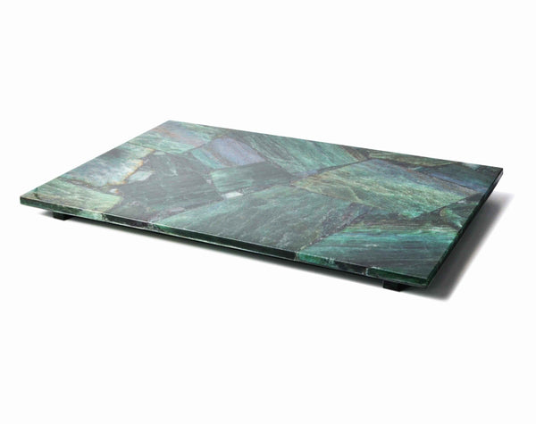Rectangular green aventurine slab with vivid patterns, ideal for gemstone bathroom decor or luxury bath accessories.