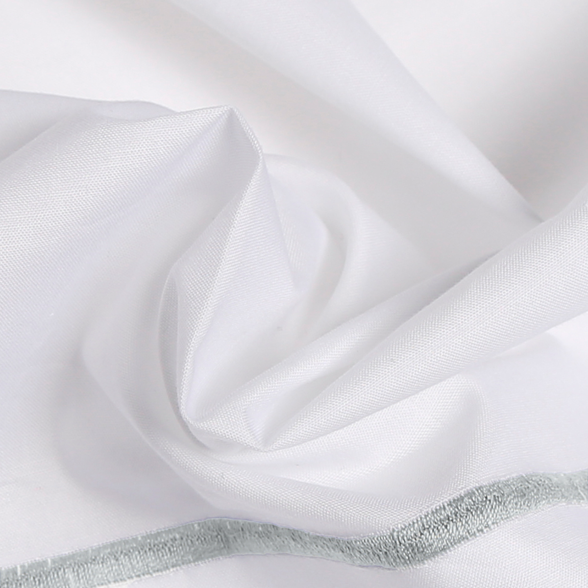 White and Silver Embroidery Closeup of BOVI Classic Hotel Bedding