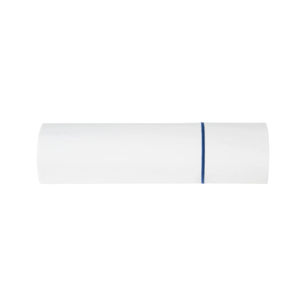 Folded Sheet of BOVI Classic Hotel Bedding in White and Navy