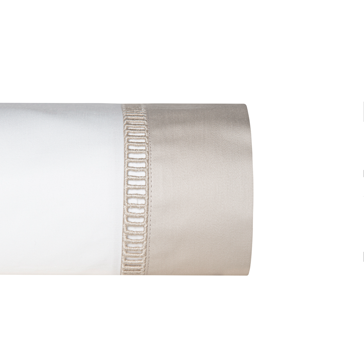 Flat Sheet Closeup of Latte on White BOVI Escada Bedding