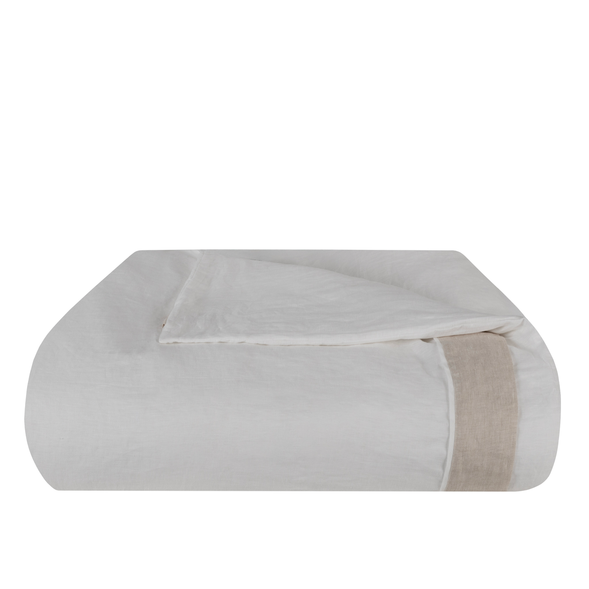 Folded Duvet Color of BOVI Marbella Bedding in White and Flax colors