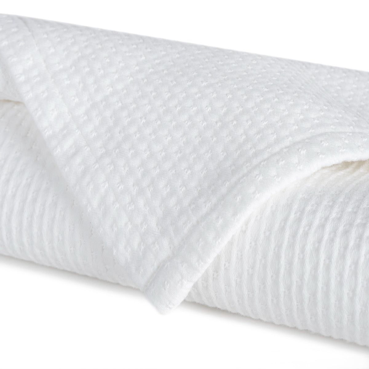 Closeup of White BOVI PJ Pique Coverlet