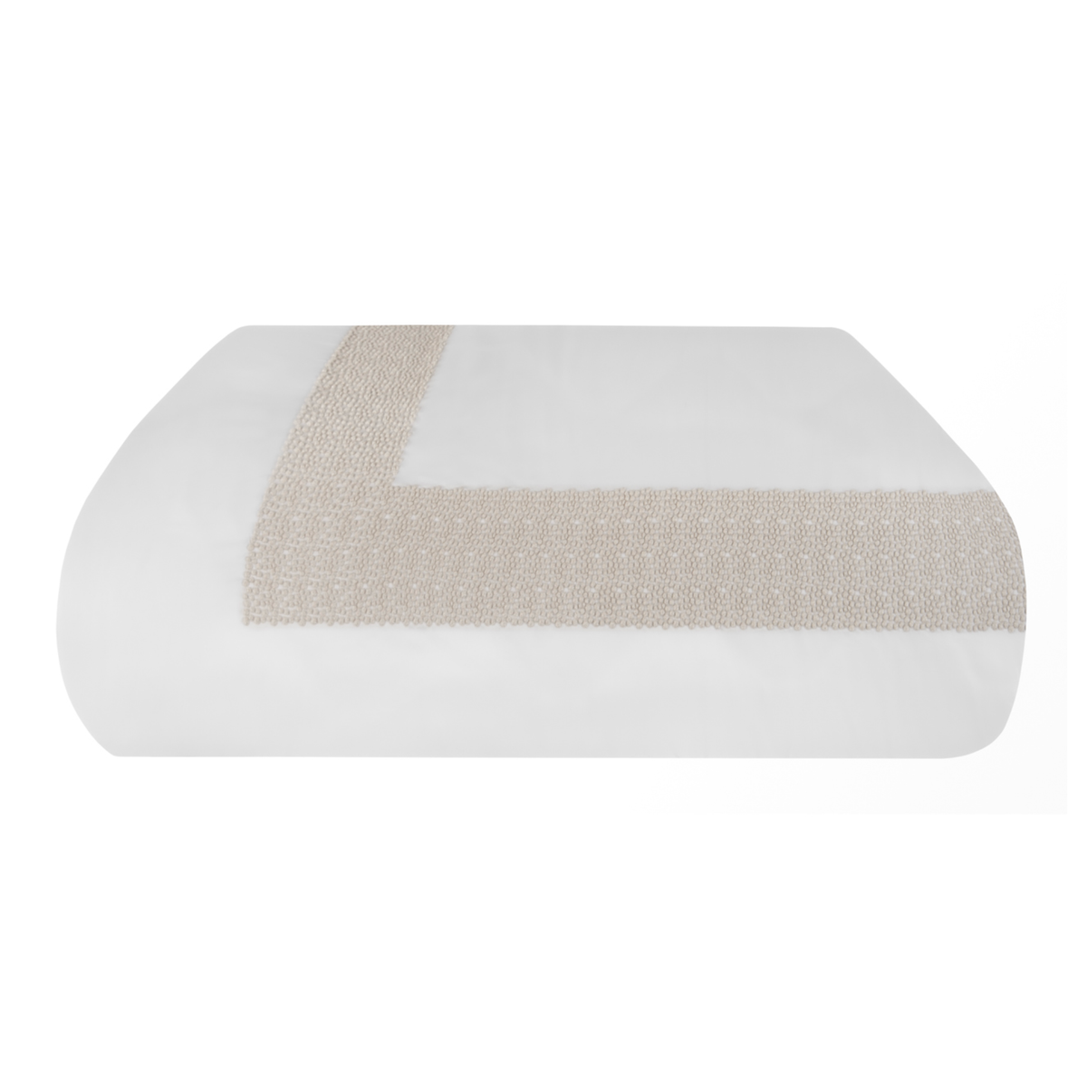 Folded Duvet Cover of BOVI Pearls Bedding in White and Latte Colors