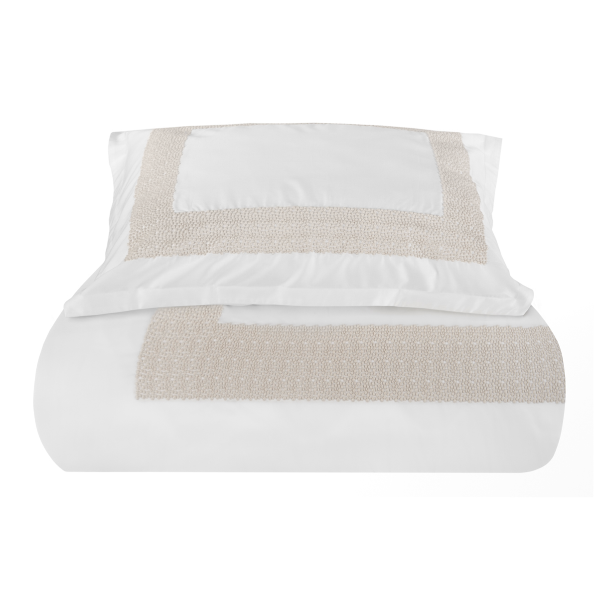 Duvet Set of BOVI Pearls Bedding in White and Latte Colors