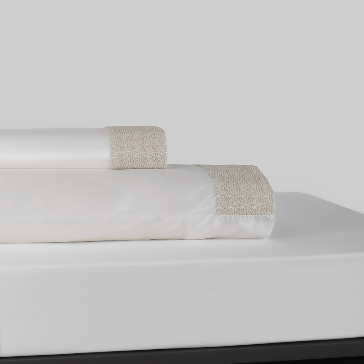 Sheet Set of BOVI Pearls Bedding in White and Latte Colors