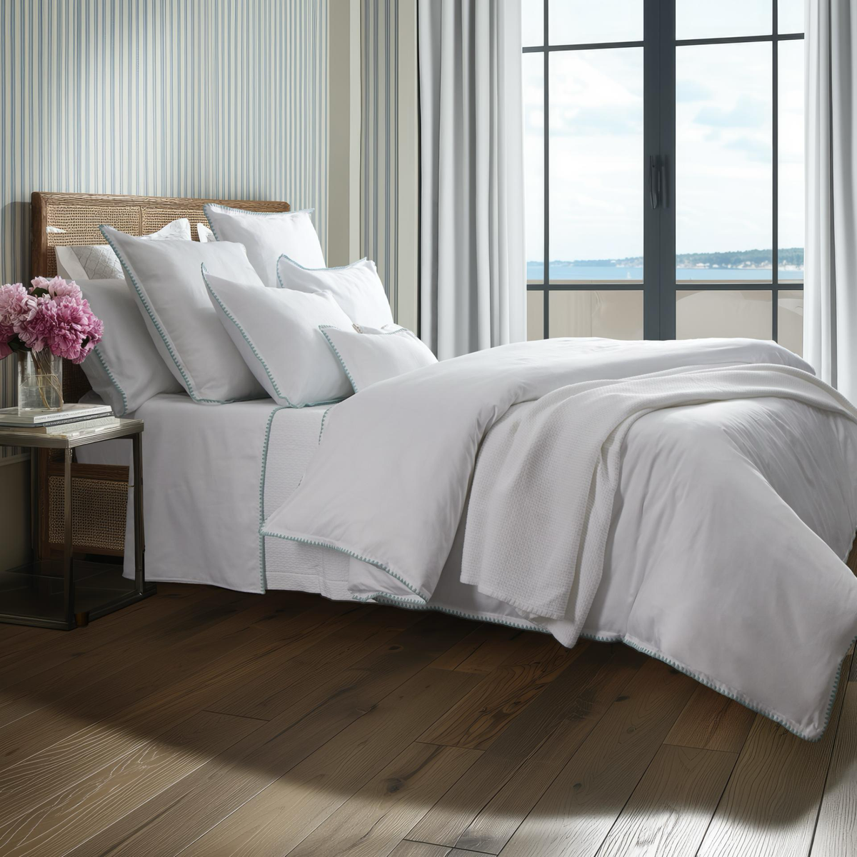 Bed in White and Aqua BOVI Poppy Bedding collection