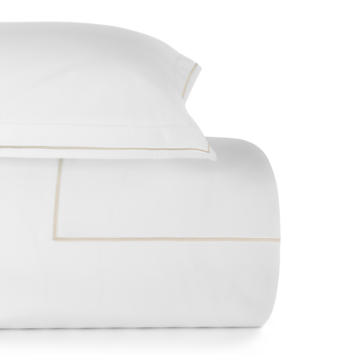 Closeup of White and Latte BOVI Sierra Bedding Duvet Set