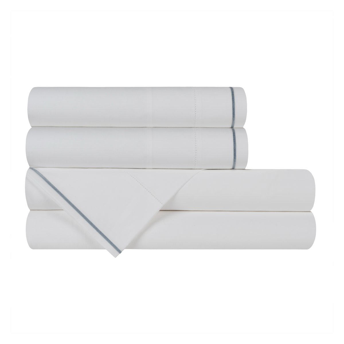 Folded White and Ocean Blue BOVI Sierra Bedding Sheet Set