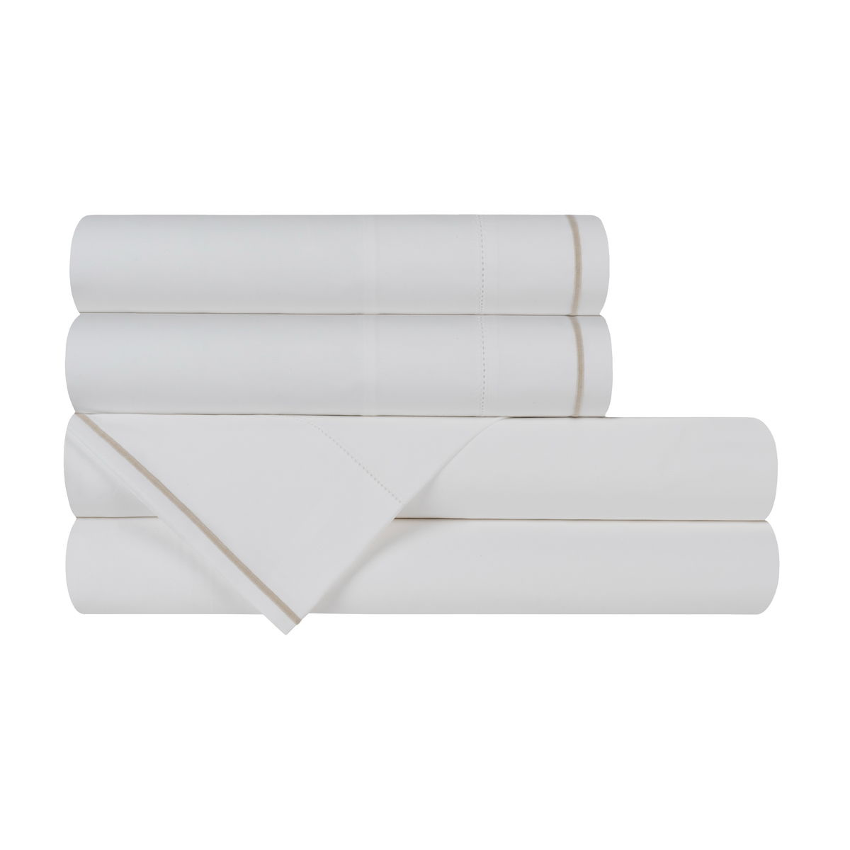 Folded White and Latte BOVI Sierra Bedding Sheet Set
