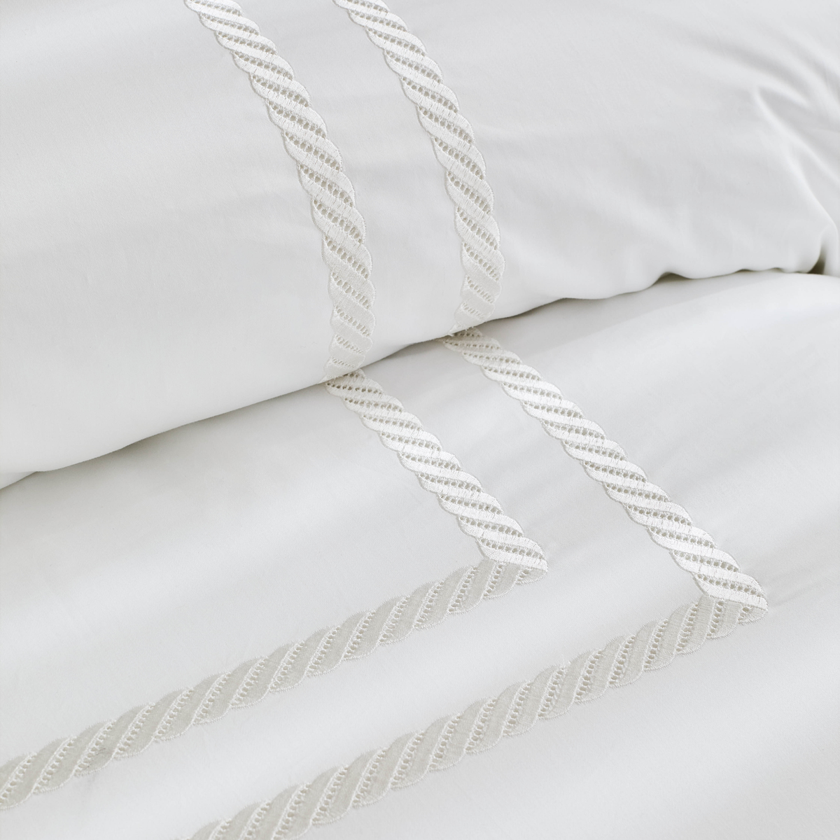 Embroidery Detail of BOVI Simone Bedding with White and White color