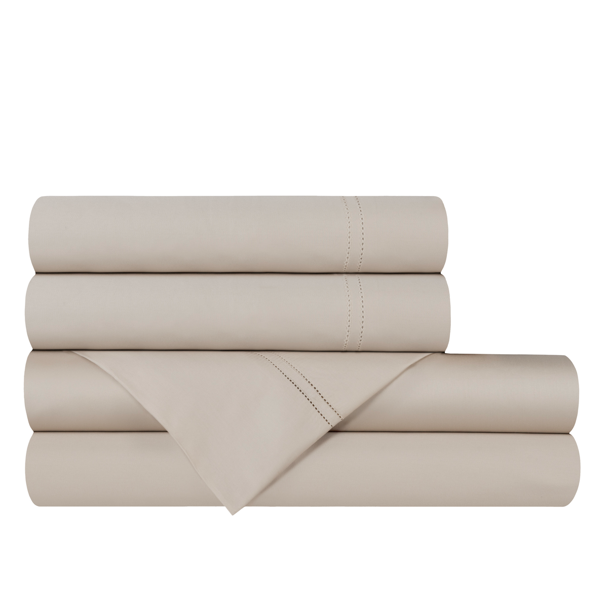 Stack of Folded Latte BOVI Simply Sateen Bedding Sheet Set