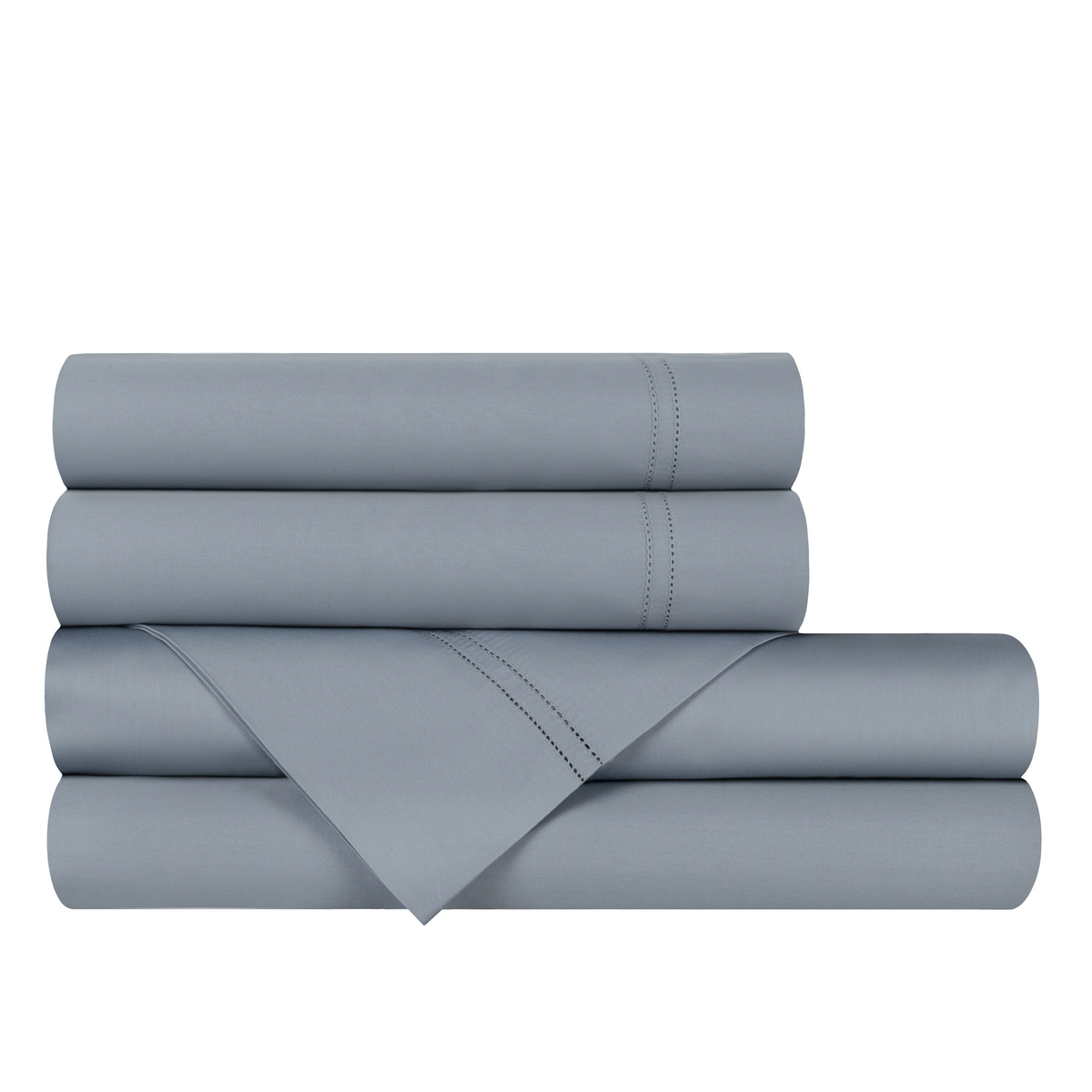 Stack of Folded Ocean Blue BOVI Simply Sateen Bedding Sheet Set