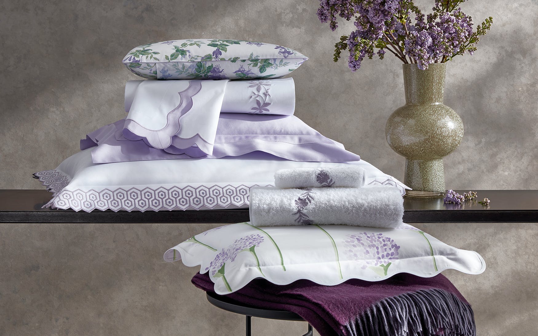 Matouk Callista Bedding (Lilac) | High End Embroidered Bedding Online ...