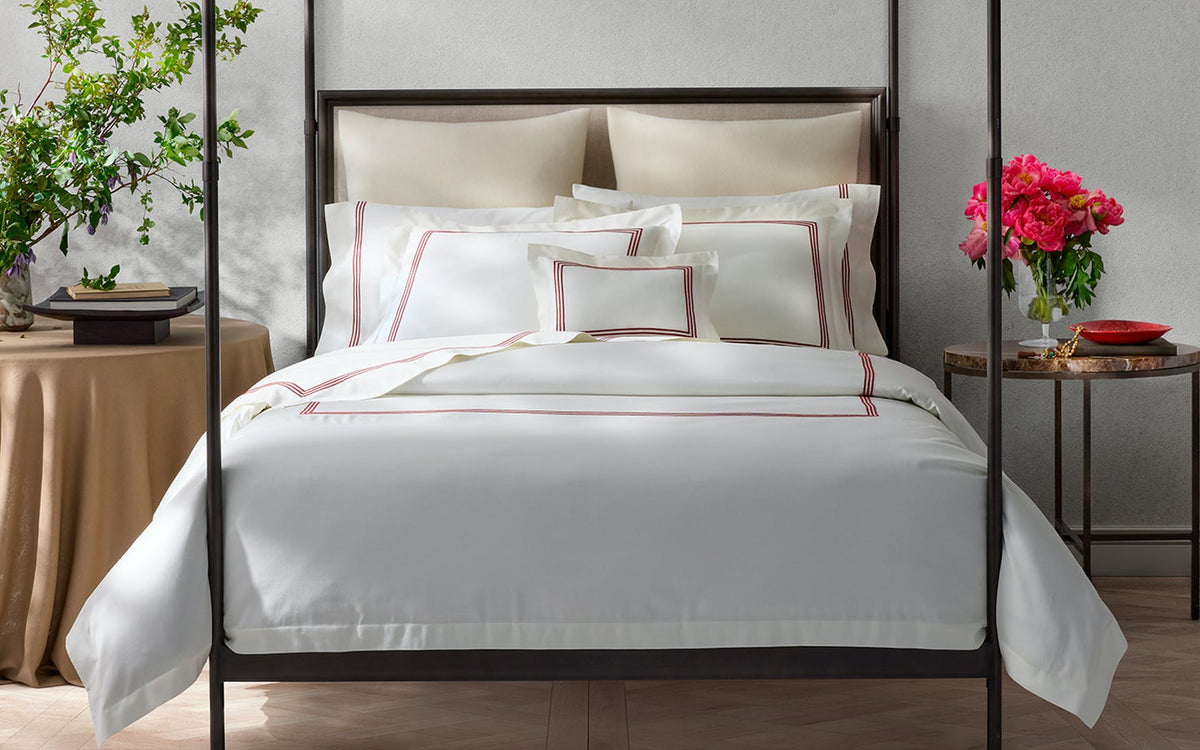 Matouk Bel Tempo Nocturne Bedding - Ivory/Red