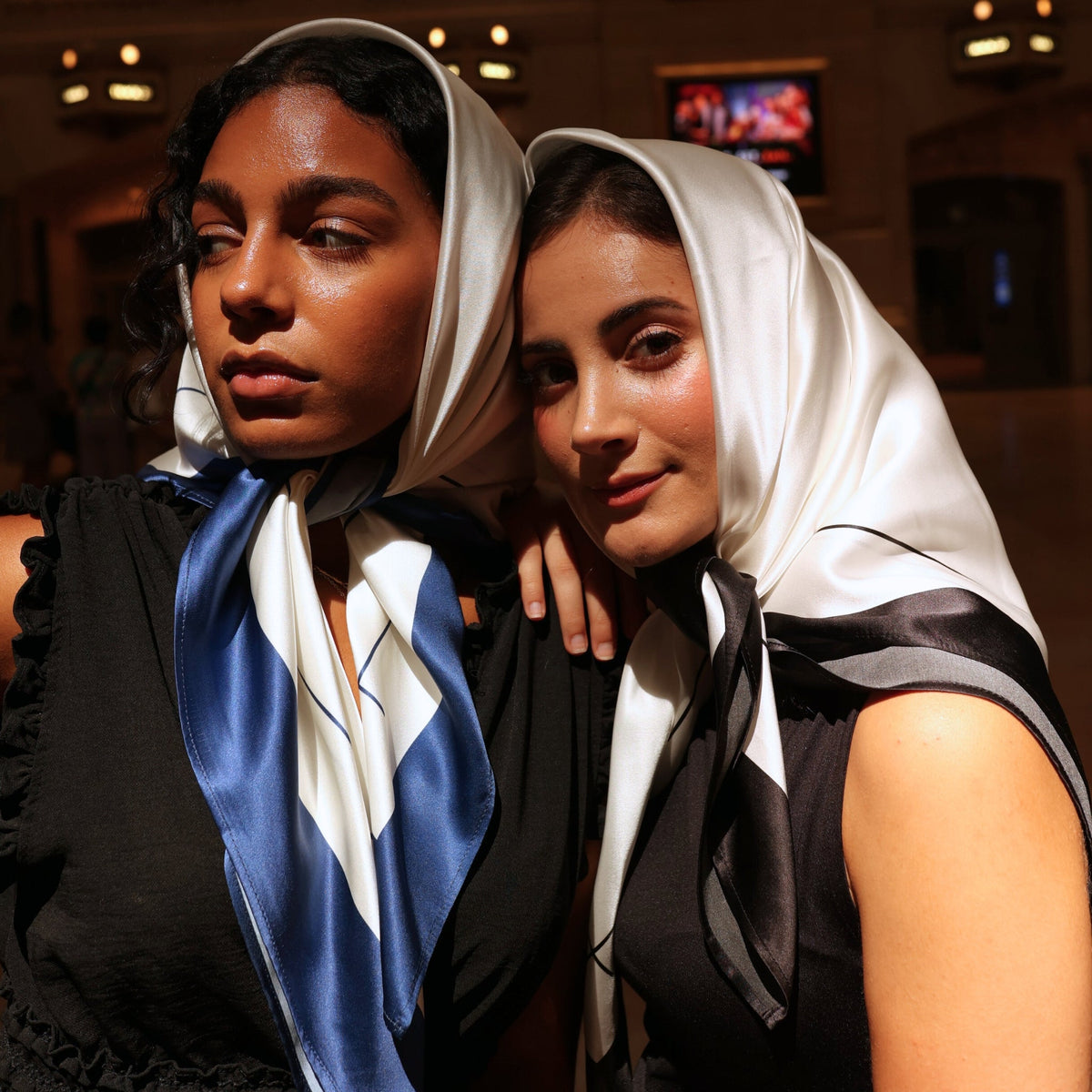 Mulberry Park Silks Pure Silk Square Head Scarf - Black/Ivory