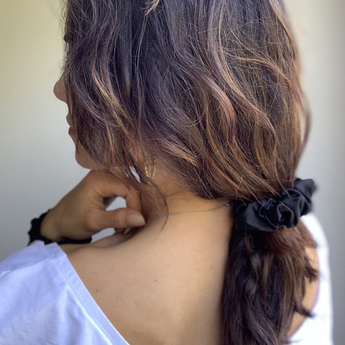  Mulberry Park Silks Silk Scrunchies - Midnight Black - Pure Mulberry Silk Large Back