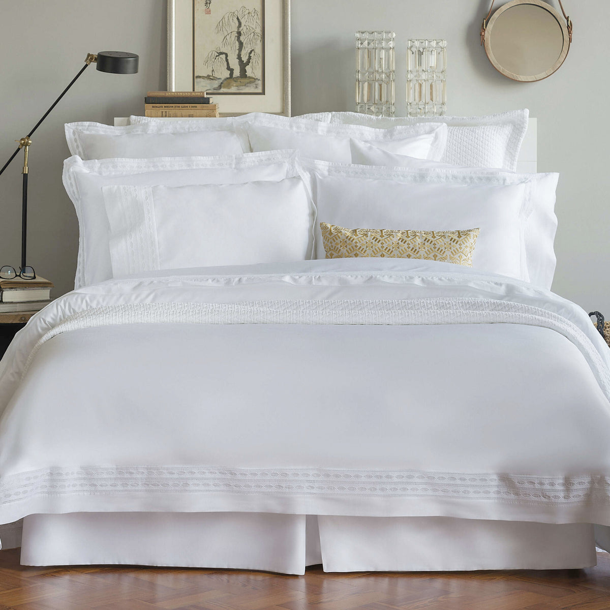Lifestyle image of the Bovi Sylvia bed, with shams, pillowcases and duvet cover