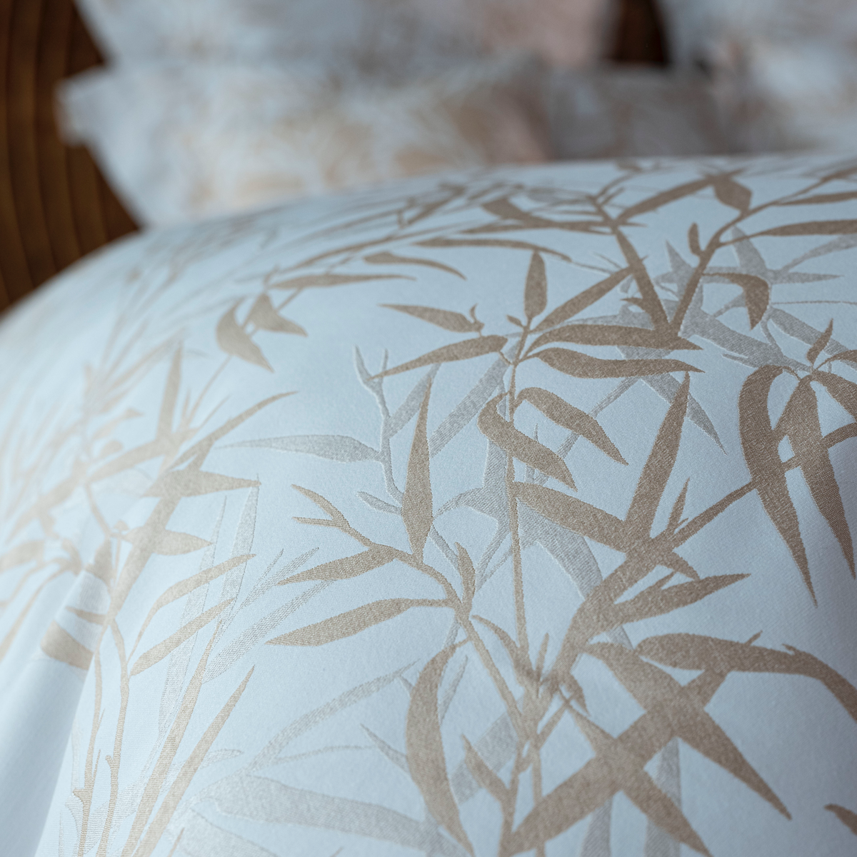 Celso de Lemos Bamboo Bedding Close Up Bed Corner Powder