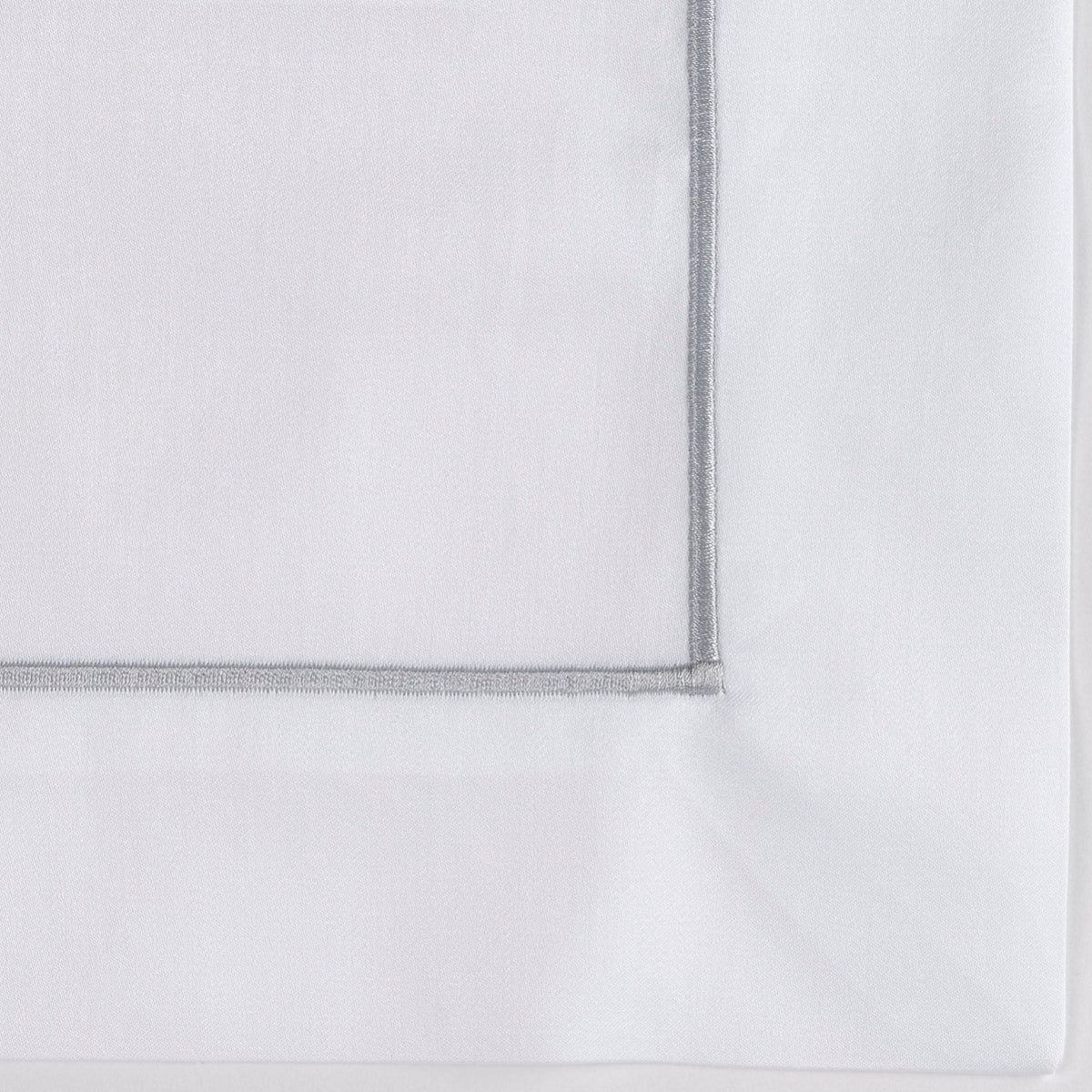 Closeup of Fabric of Celso de Lemos Bourdon Bedding Silver Color
