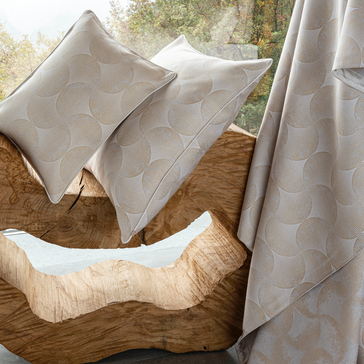 Celso de Lemos Caviar Bedding Sheet and Pillows on Wooden Decors  Miel