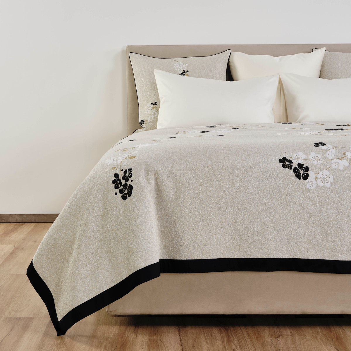 Corner Shot of Full Bed in Celso de Lemos Cerisier Collection in Noir Color