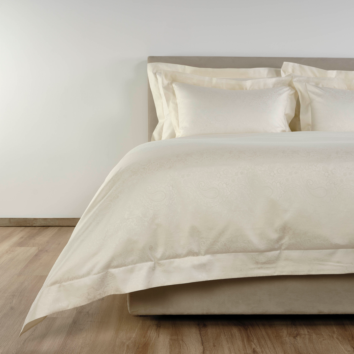 Corner Shot of Full Bed in Celso de Lemos Joanne Collection in Naturel Color