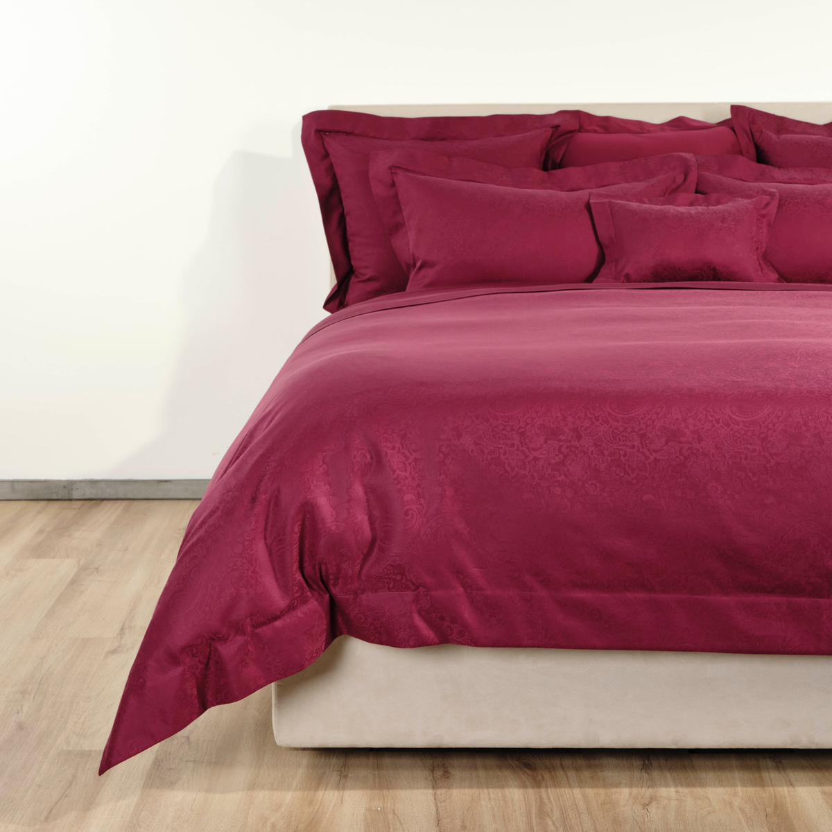 Corner Shot of Full Bed in Celso de Lemos Joanne Collection in Rubis Color