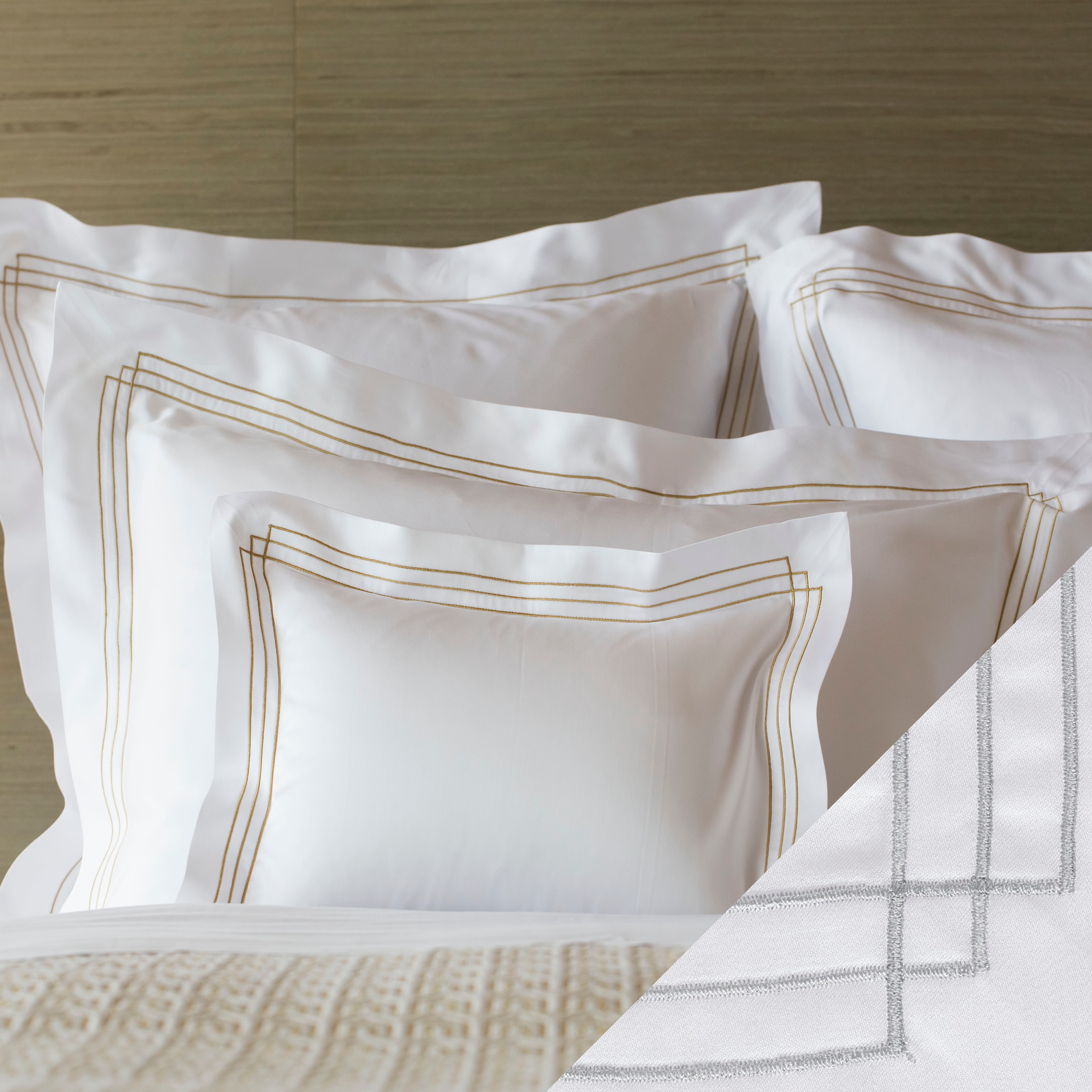 Celso de Lemos Quadra Bedding with Silver Swatch