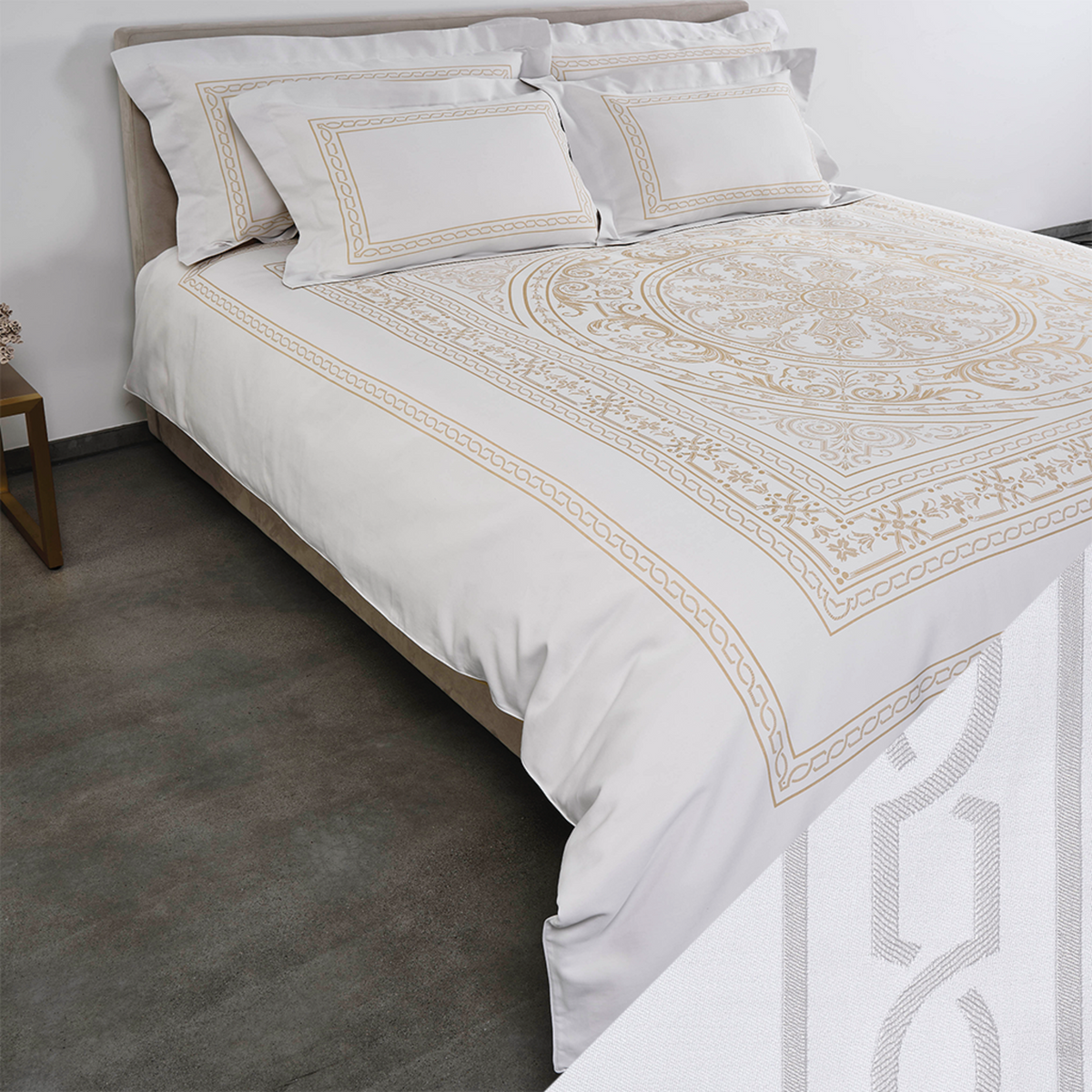 Celso de Lemos Versailles Bedding Collection with Perle Swatch