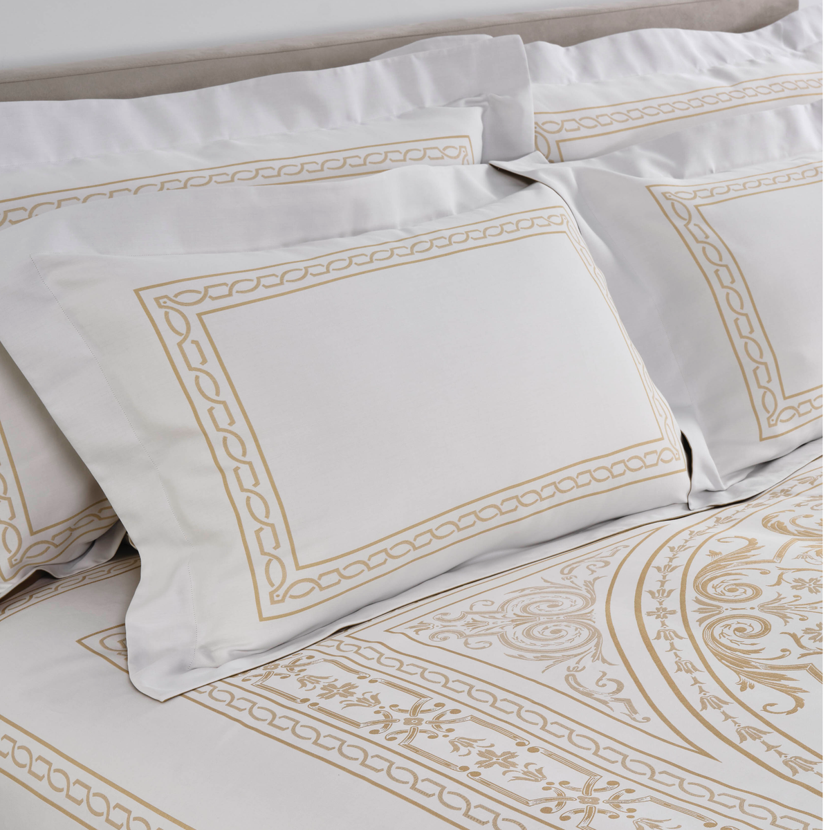 Pillowcases Closeup of Celso de Lemos Versailles Bedding in Miel Color