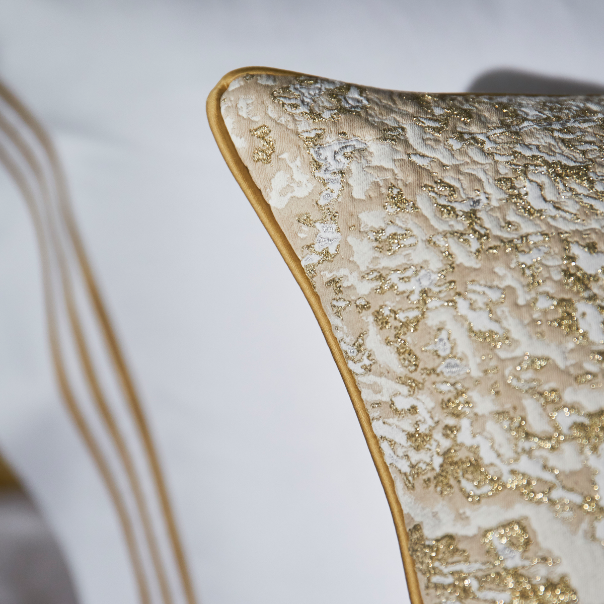 Pillowcase Edge Closeup of Celso de Lemos Waltz Bedding in Miel Color