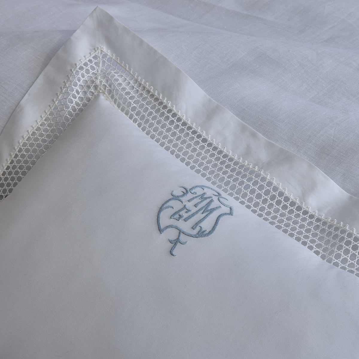 Closeup Image of Matouk Cecily Bedding in White Color